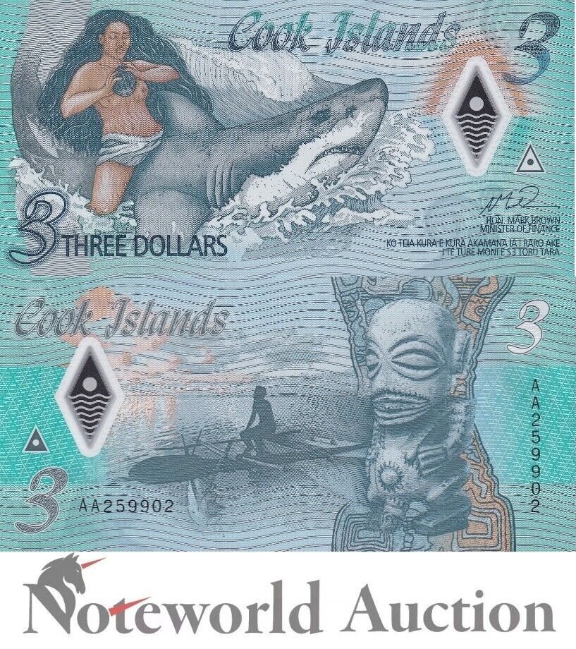 COOK ISLANDS Lot 5 pcs 1/20 Bundle - 10 Dollars ND 2021 P 11 Polymer UNC