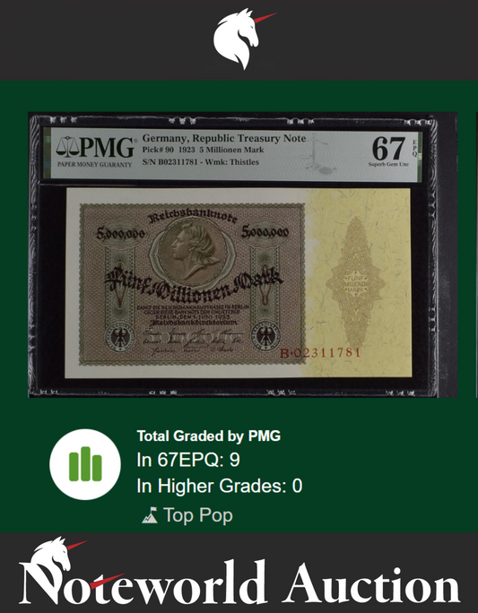 Germany 5 Millionen 5000000 Mark 1923 P 90 UNC PMG 67 EPQ TOP POP