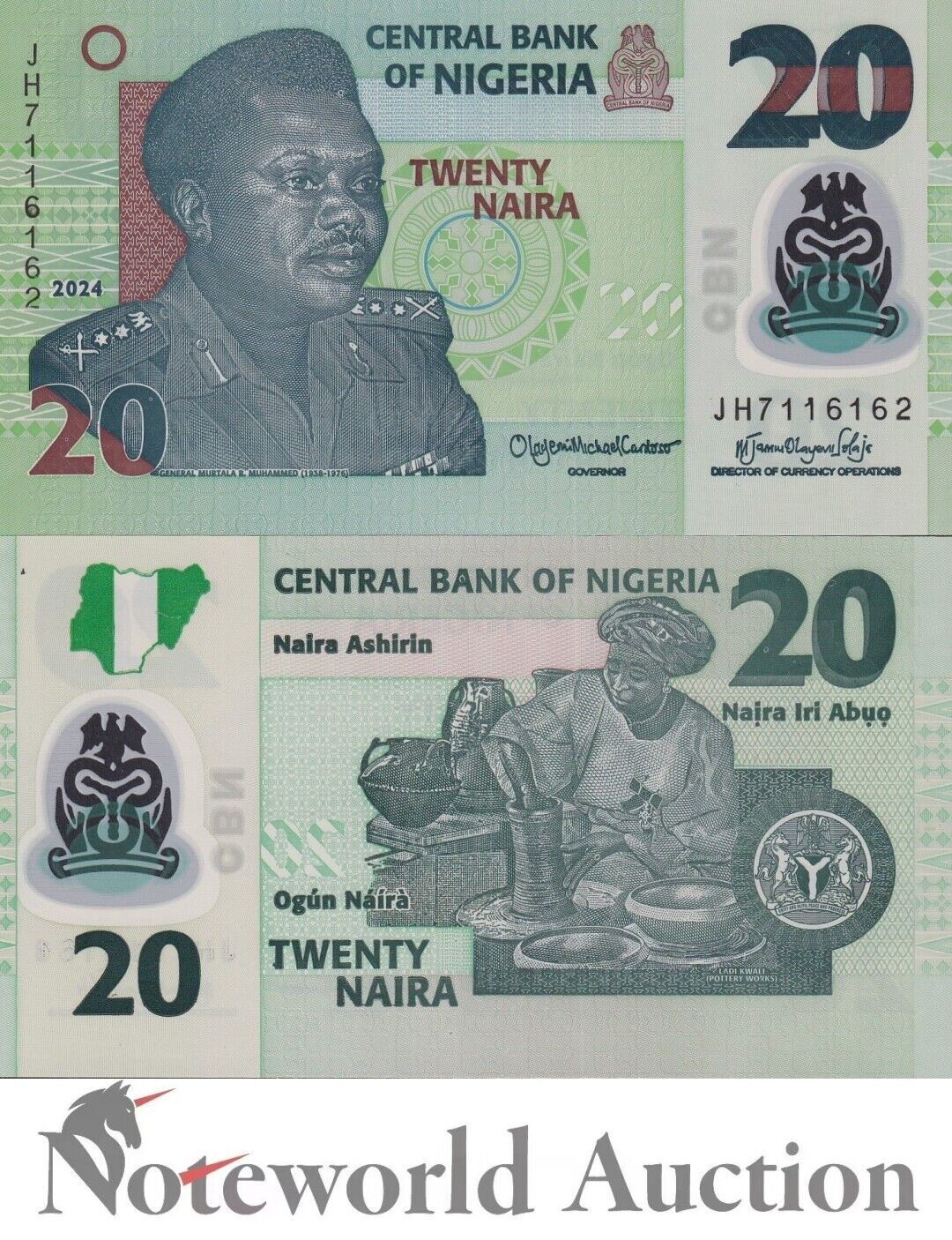 NIGERIA Lot 10 pcs 1/10 Bundle - 20 Naira 2024 P 34 Polymer UNC