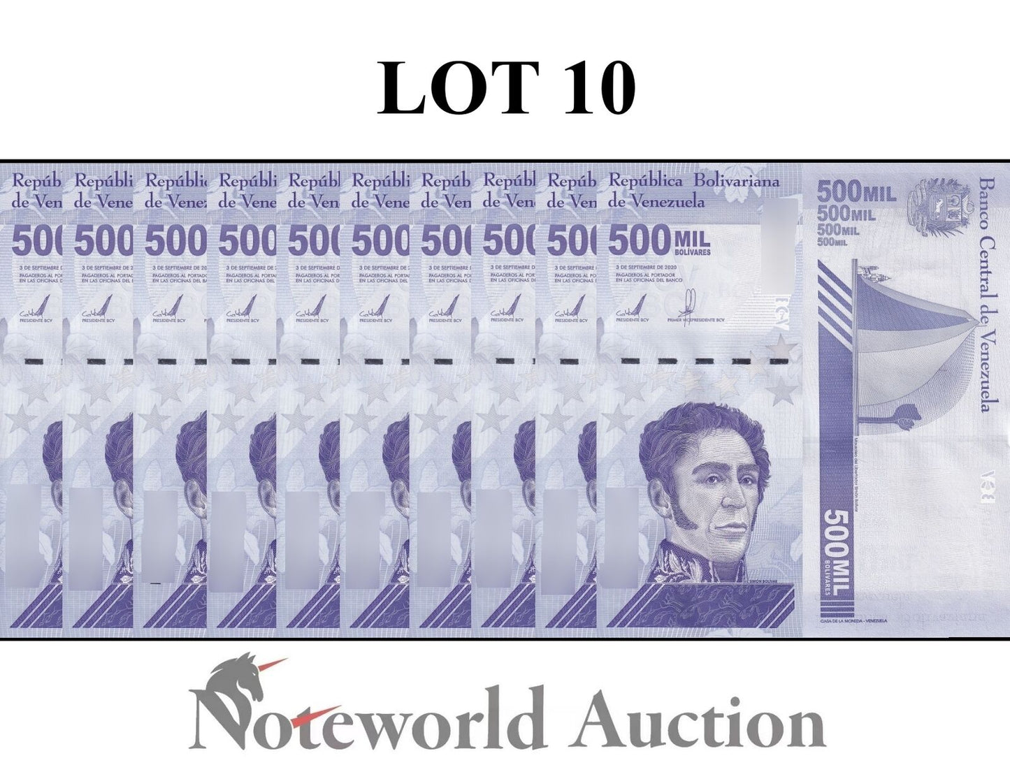 VENEZUELA Lot 10 pcs 1/10 Bundle - 500000 Bolivares 2020/2021 P 113 UNC