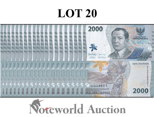 INDONESIA 2000 Rupiah 2022 P 163 New design New family Lot 20 p 1/5 Bundle UNC