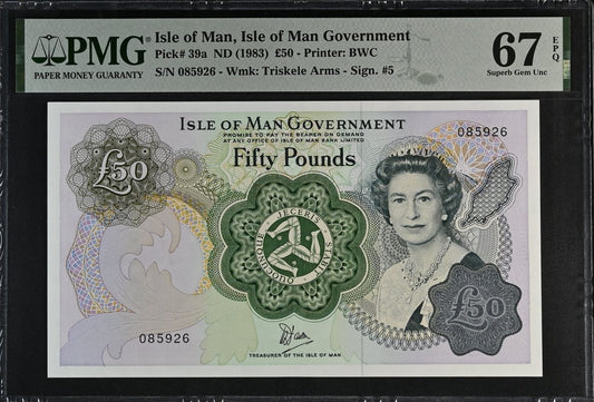 ISLE OF MAN 50 Pounds 1983 P 39a UNC PMG 67 EPQ