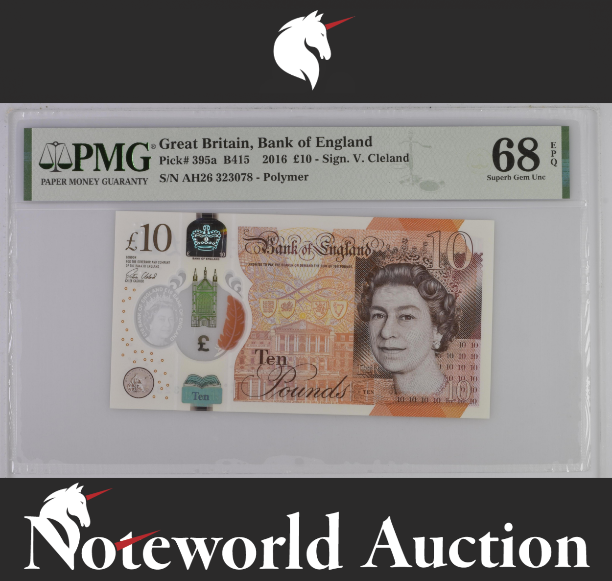 Great Britain 10 Pounds 2016 P 395a Polymer UNC PMG 68 EPQ 3rd TOP POP