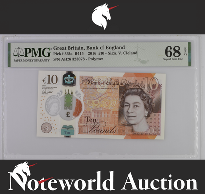 Great Britain 10 Pounds 2016 P 395a Polymer UNC PMG 68 EPQ 3rd TOP POP