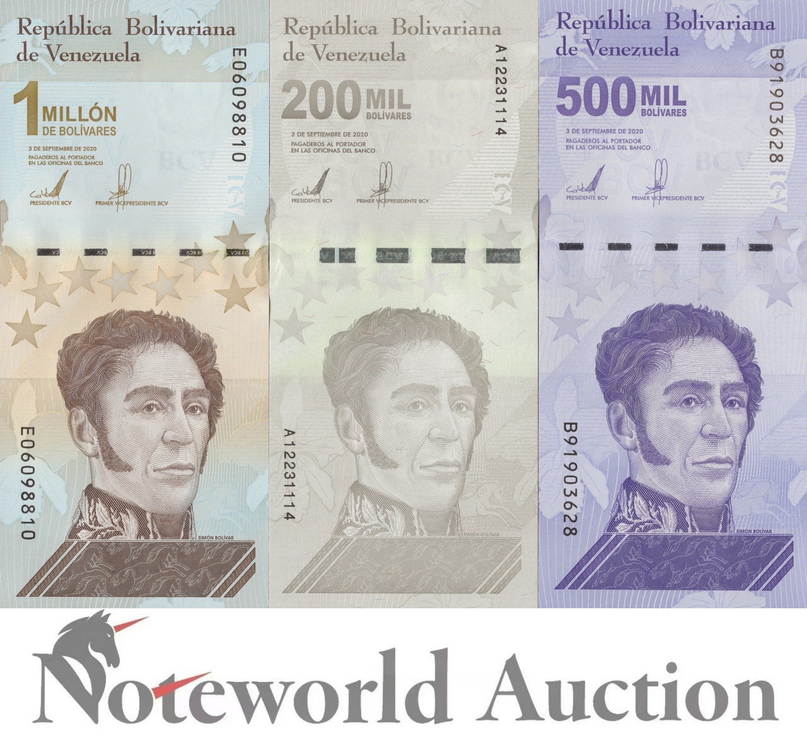 VENEZUELA 200000 500000 1 Million Bolivares 2020 P 112 113 114 Set 3 pcs UNC