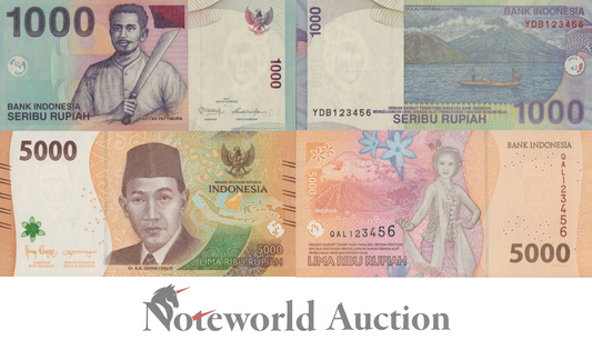 INDONESIA Set 2 - 1000 5000 2012 2022 P 141l 164 Ascending ladder NO.123456 UNC