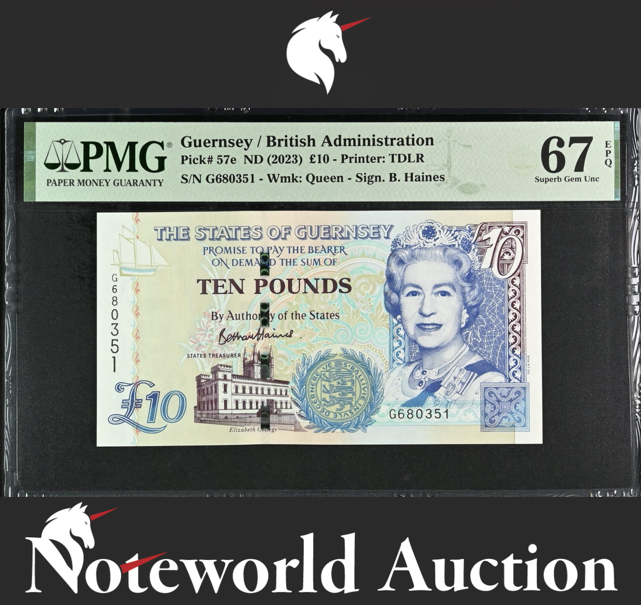 Guernsey 10 Pounds ND (2023) P 57e UNC PMG 67 EPQ 