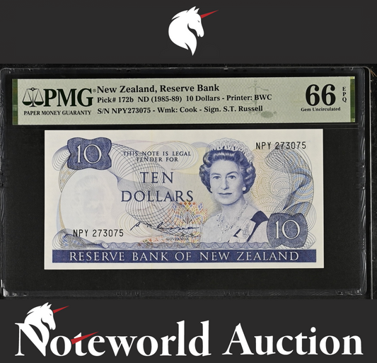 NEW ZEALAND 10 Dollars 1985-89 P 172b UNC PMG 66 EPQ