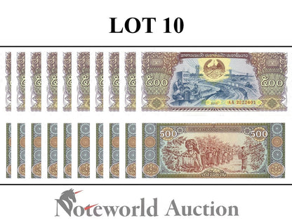 LAOS LOT 10 pcs 1/10 Bundle - 500 Kip 2015 P 31 UNC