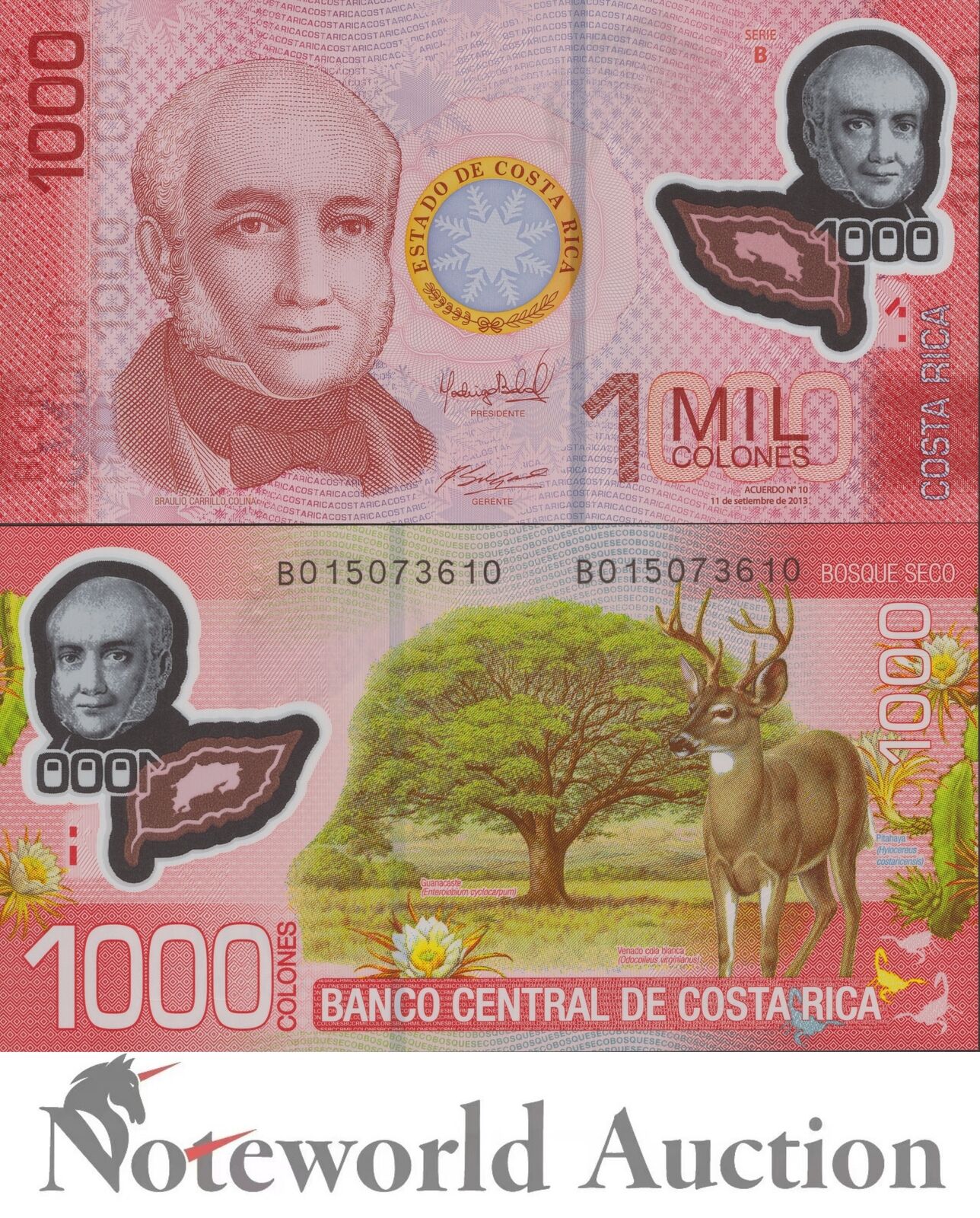 COSTA RICA 1000 Colones 2013 P 274b Polymer UNC