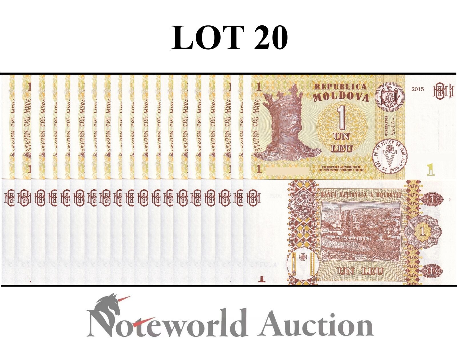 MOLDOVA Lot 20 pcs 1/5 Bundle - 1 Len 2015 P 21 UNC