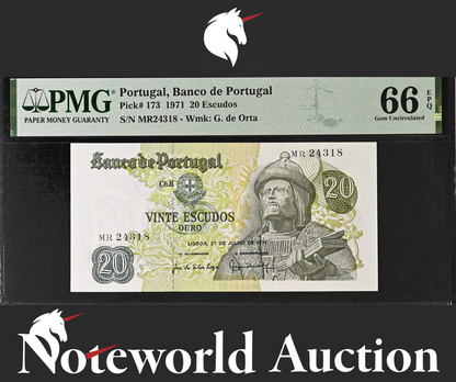Portugal Banco de Portugal 20 Escudos 1971 P 173 UNC PMG 66 EPQ