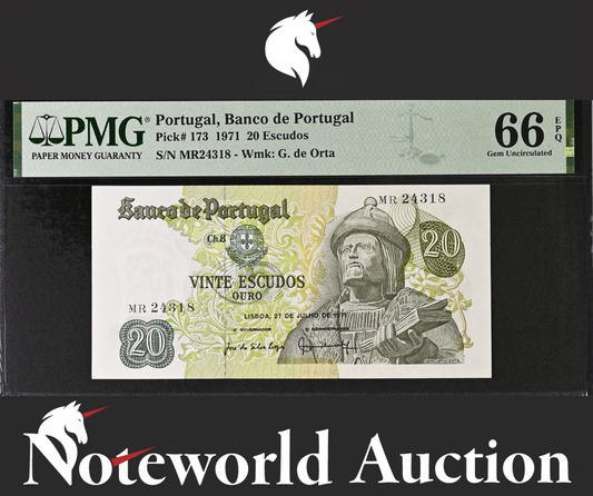 Portugal Banco de Portugal 20 Escudos 1971 P 173 UNC PMG 66 EPQ