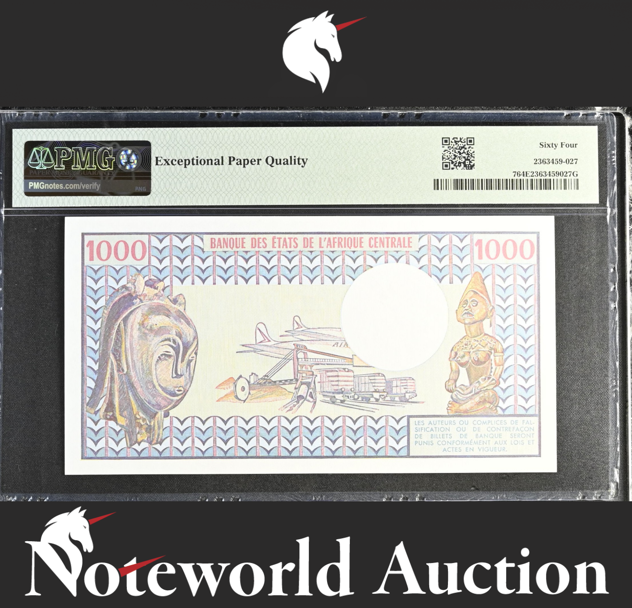 Chad Banque des Etats de l'Afrique Central 1000 1980-84 P 7 UNC PMG 64 EPQ