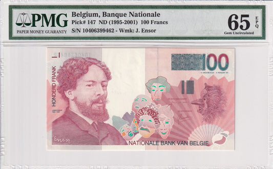 BELGIUM 100 Francs 1995-2001 P 147 UNC PMG 65 EPQ