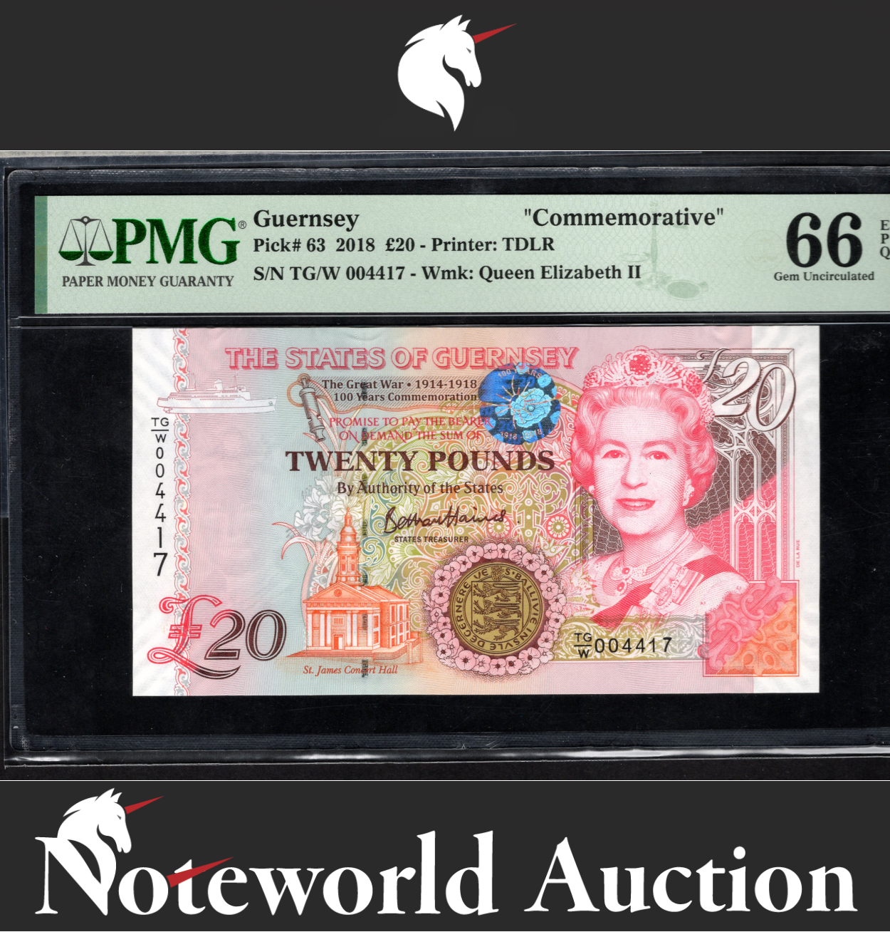 Guernsey Commemorative £20 2018 P 63 UNC PMG 66 EPQ