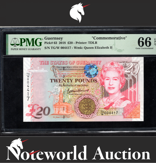 Guernsey Commemorative £20 2018 P 63 UNC PMG 66 EPQ