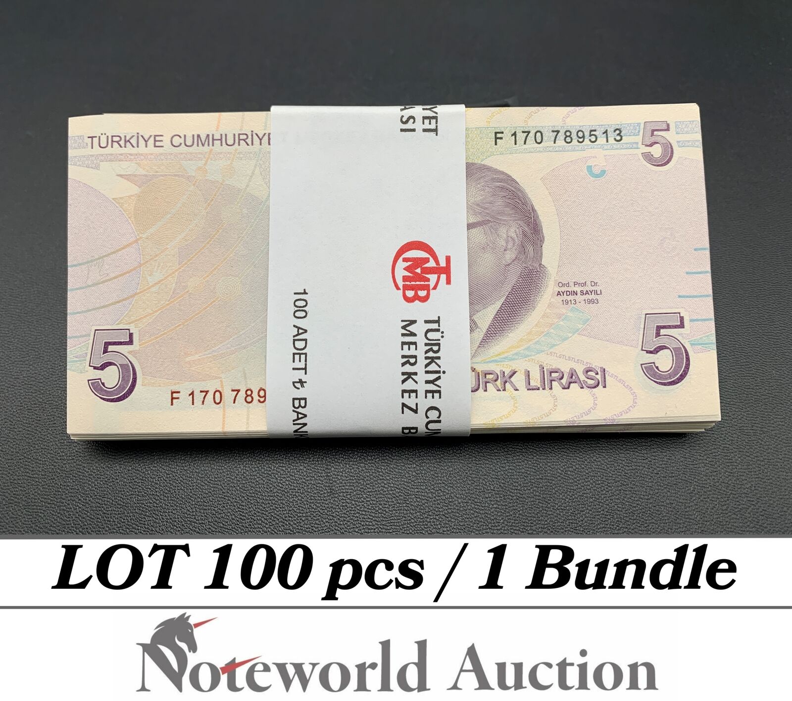 TURKEY Lot 100 pcs Bundle - 5 Turk Lirasi 2009/2022 P 222 UNC