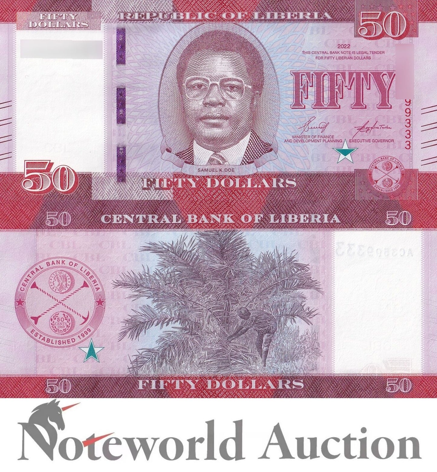 LIBERIA Lot 5 pcs 1/20 Bundle - 50 Dllars 2022 P 40 UNC