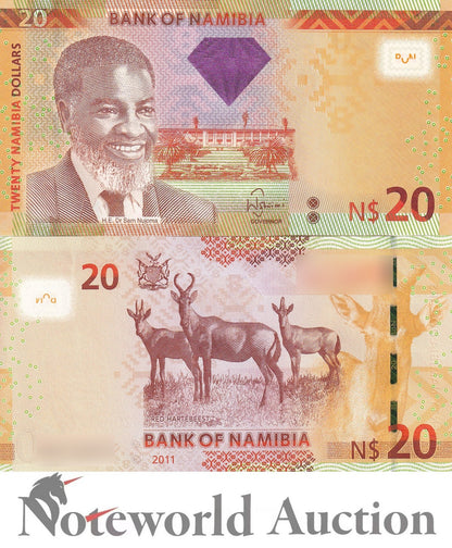 NAMIBIA 20 Dollars 2011 P 12a Antelopes Lot 5 pcs 1/20 Bundle UNC