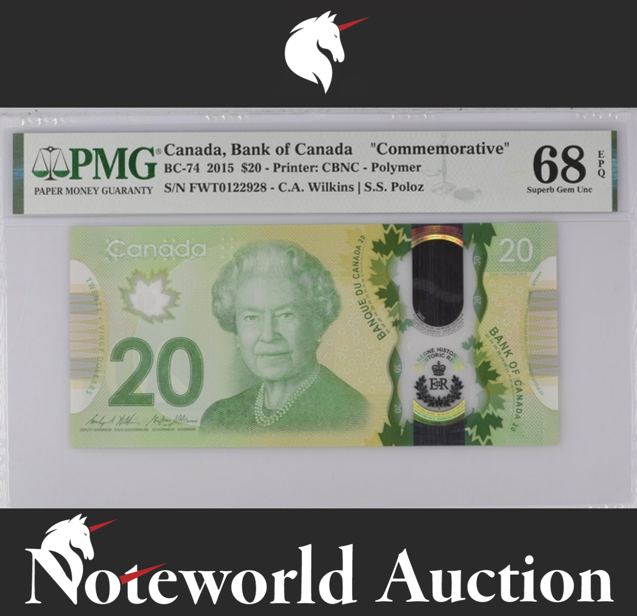 Canada ""Commemorative" $20 Printer 2015 BC-74  Polymer UNC PMG 68 EPQ