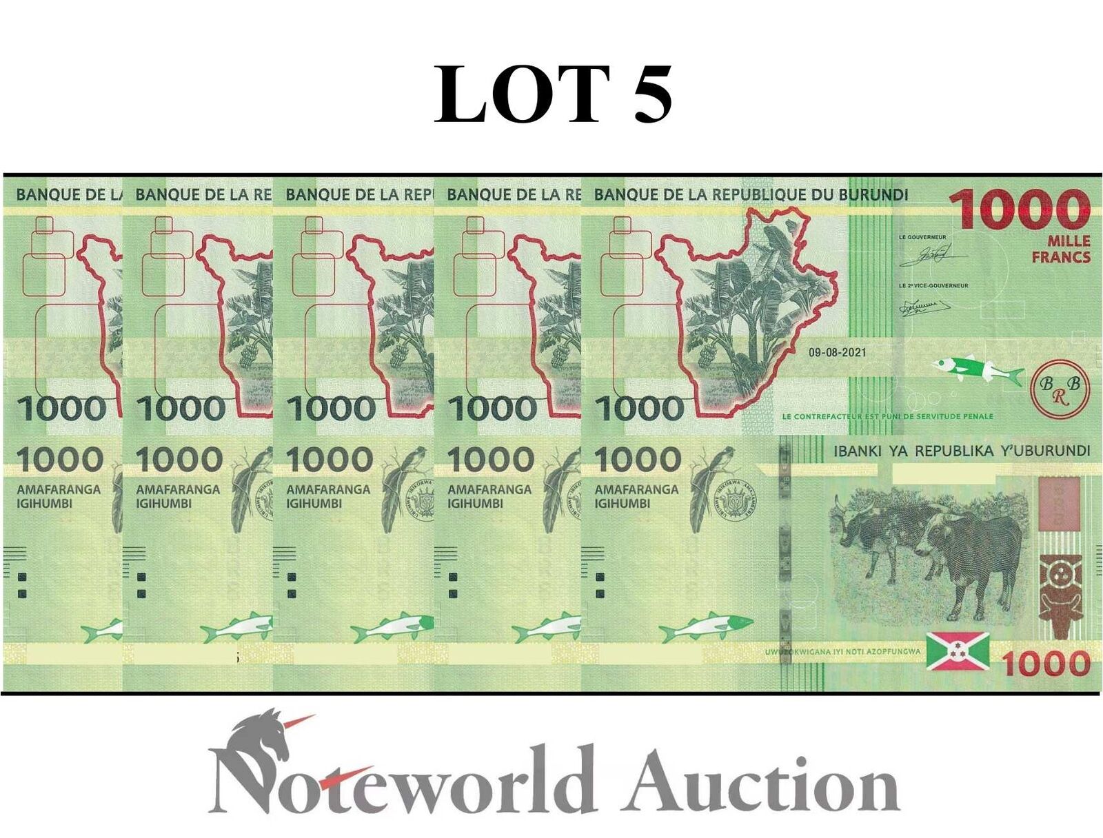 BURUNDI Lot 5 pcs 1/20 Bundle - 1000 Francs 2021 P 51  UNC