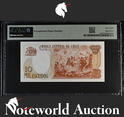 Chile Banco Central 10000 Escudos 1967-76 P 148 UNC PMG 67 EPQ 2nd TOP POP
