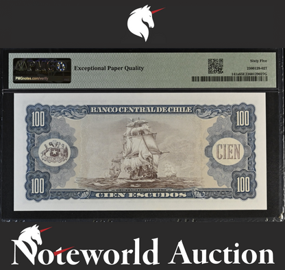 Chile Banco Central 100 Escudos ND (1962-75) P 141a UNC PMG 65 EPQ 3rd TOP POP