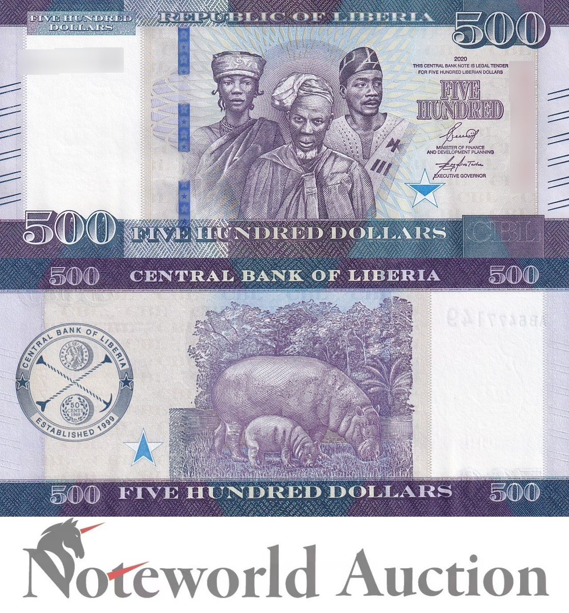 LIBERIA 500 Dllars 2020 P 36 UNC