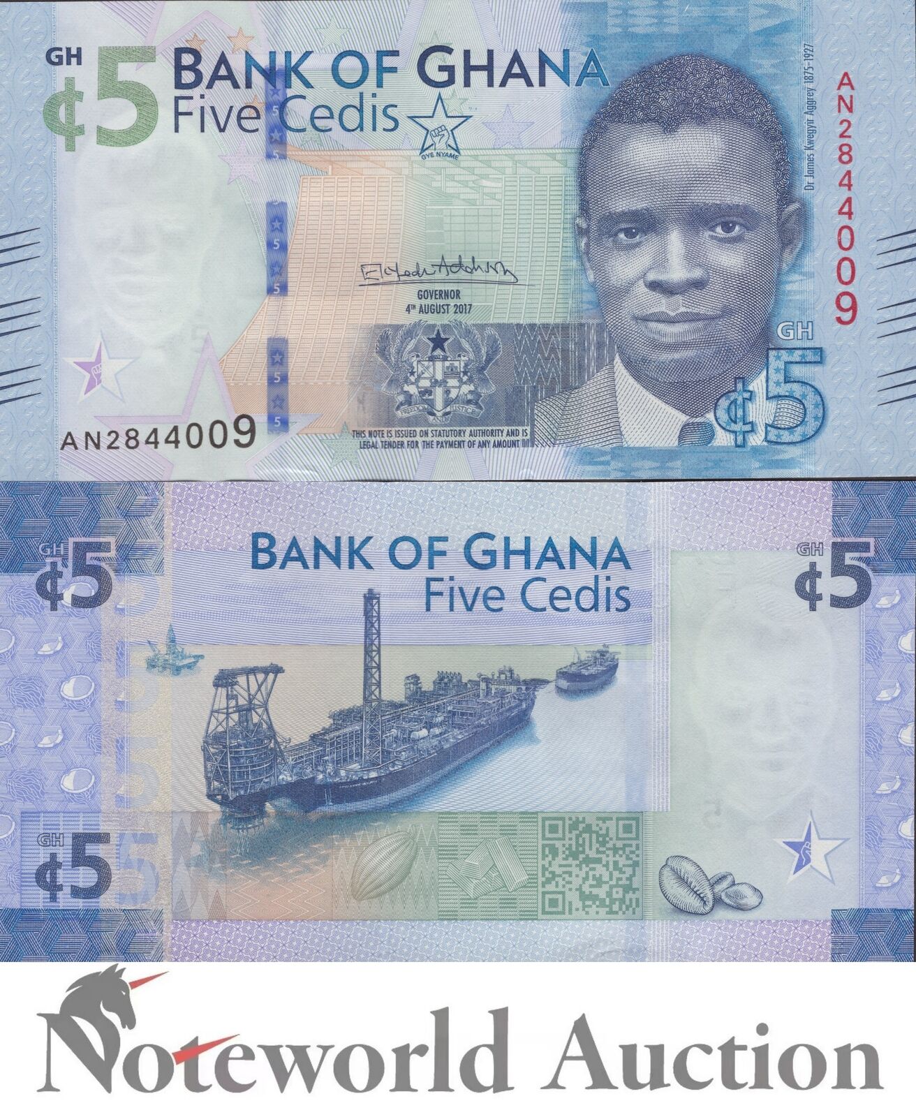 GHANA 5 Cedis 2017 P 44 UNC