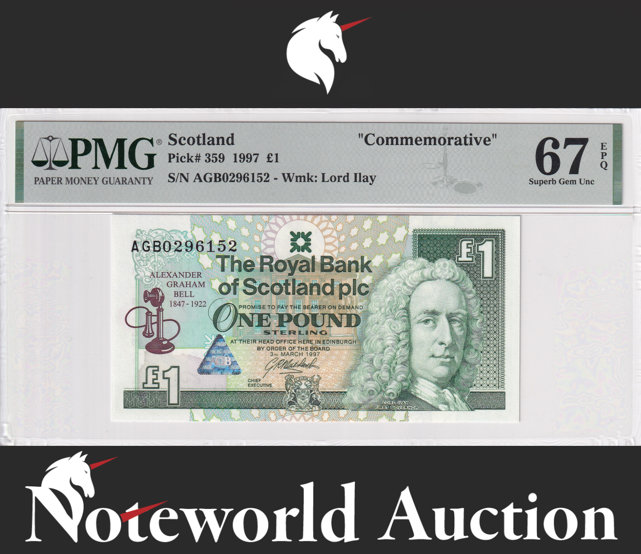 Scotland Royal Bank COMMEMORATIVE £1 1997 P 359 UNC PMG 67 EPQ 2nd TOP POP