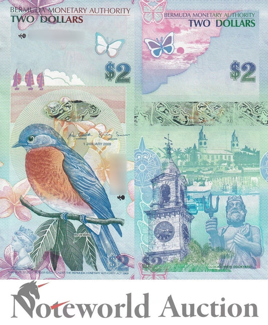 BERMUDA 2 Dollars 2009 P 57a First Prefix Onion UNC