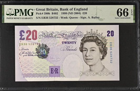 GREAT BRITAIN 20 Pounds (1999) 2004 P 390b UNC PMG 66 EPQ