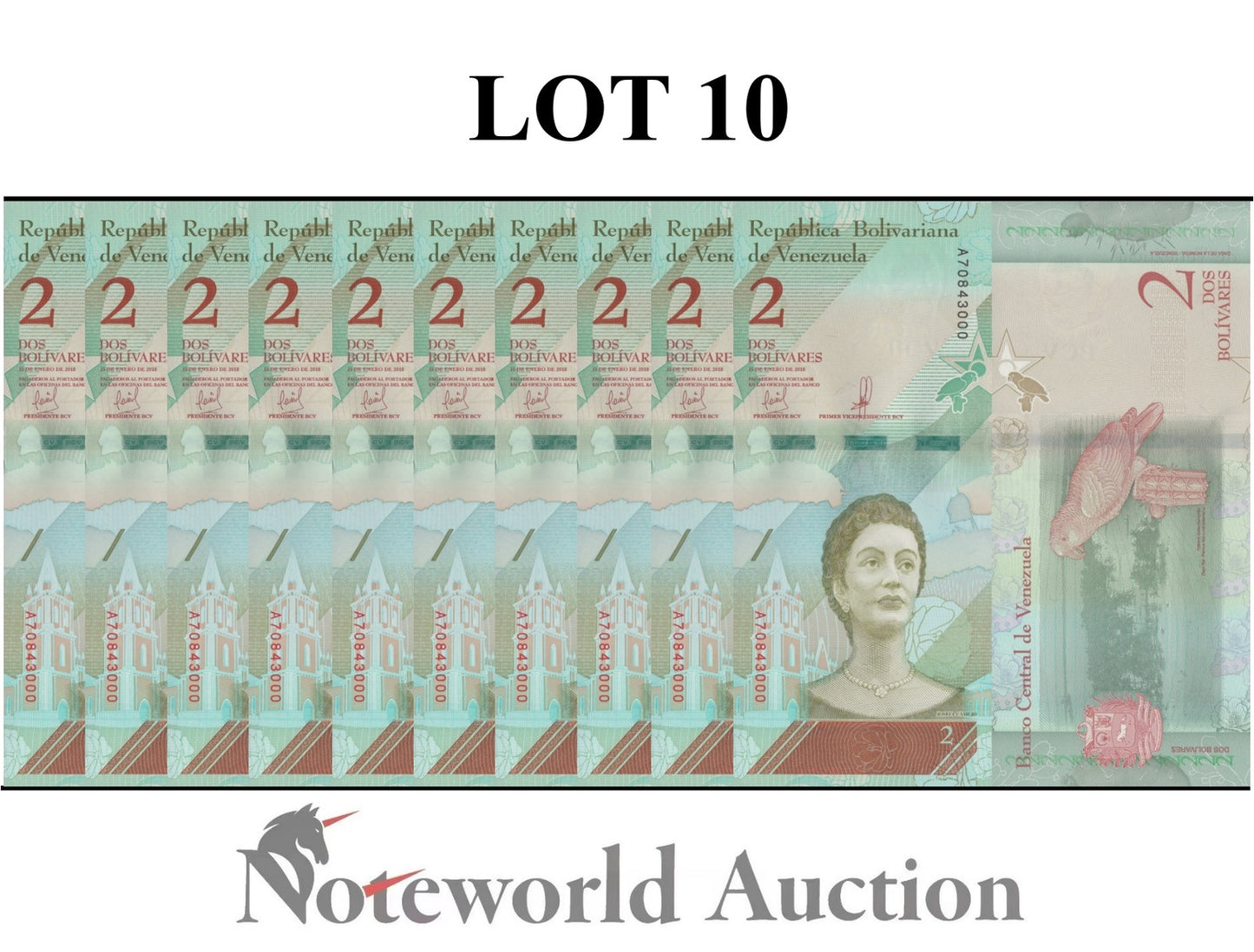 VENEZUELA 2 Bolivares 2018 P 101 Lot 10 pcs 1/10 Bundle UNC