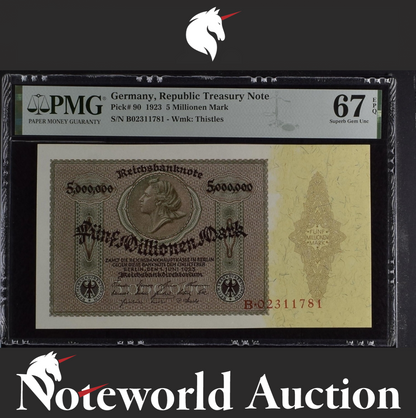 Germany 5 Millionen 5000000 Mark 1923 P 90 UNC PMG 67 EPQ TOP POP