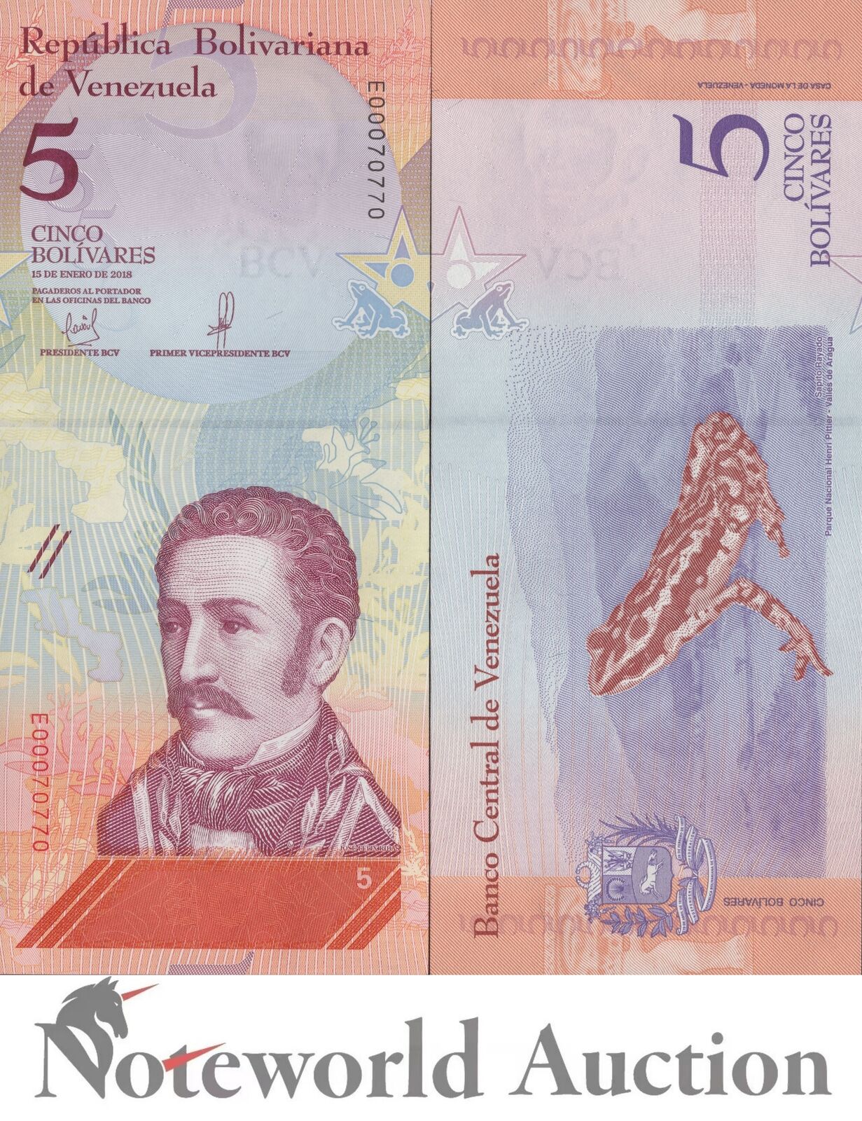 VENEZUELA 5 Bolivares 2018 P 102 UNC