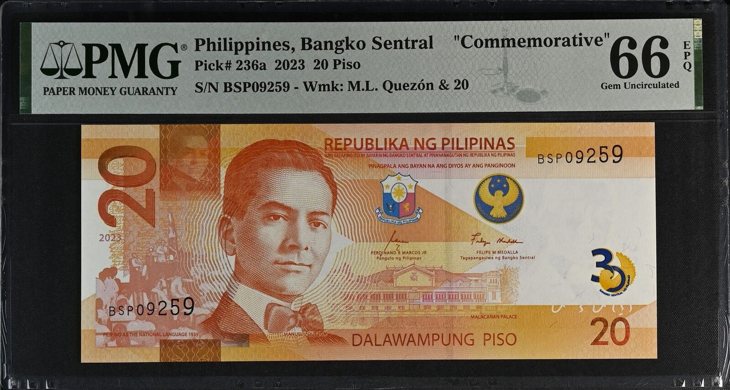 PHILIPPINES Commemorative 20 Piso 2023 P 236a UNC PMG 66 EPQ