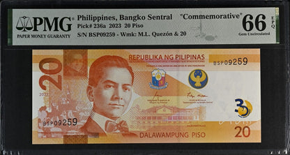 PHILIPPINES Commemorative 20 Piso 2023 P 236a UNC PMG 66 EPQ