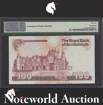 Scotland Royal Bank of Scotland plc 100 1999 P 350c UNC PMG 66 EPQ 3rd TOP POP