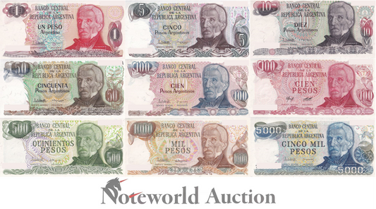 ARGENTINA 1 5 10 50 100-5000 Pesos ND 1976-1985 P 302-315 Set 9 pcs UNC