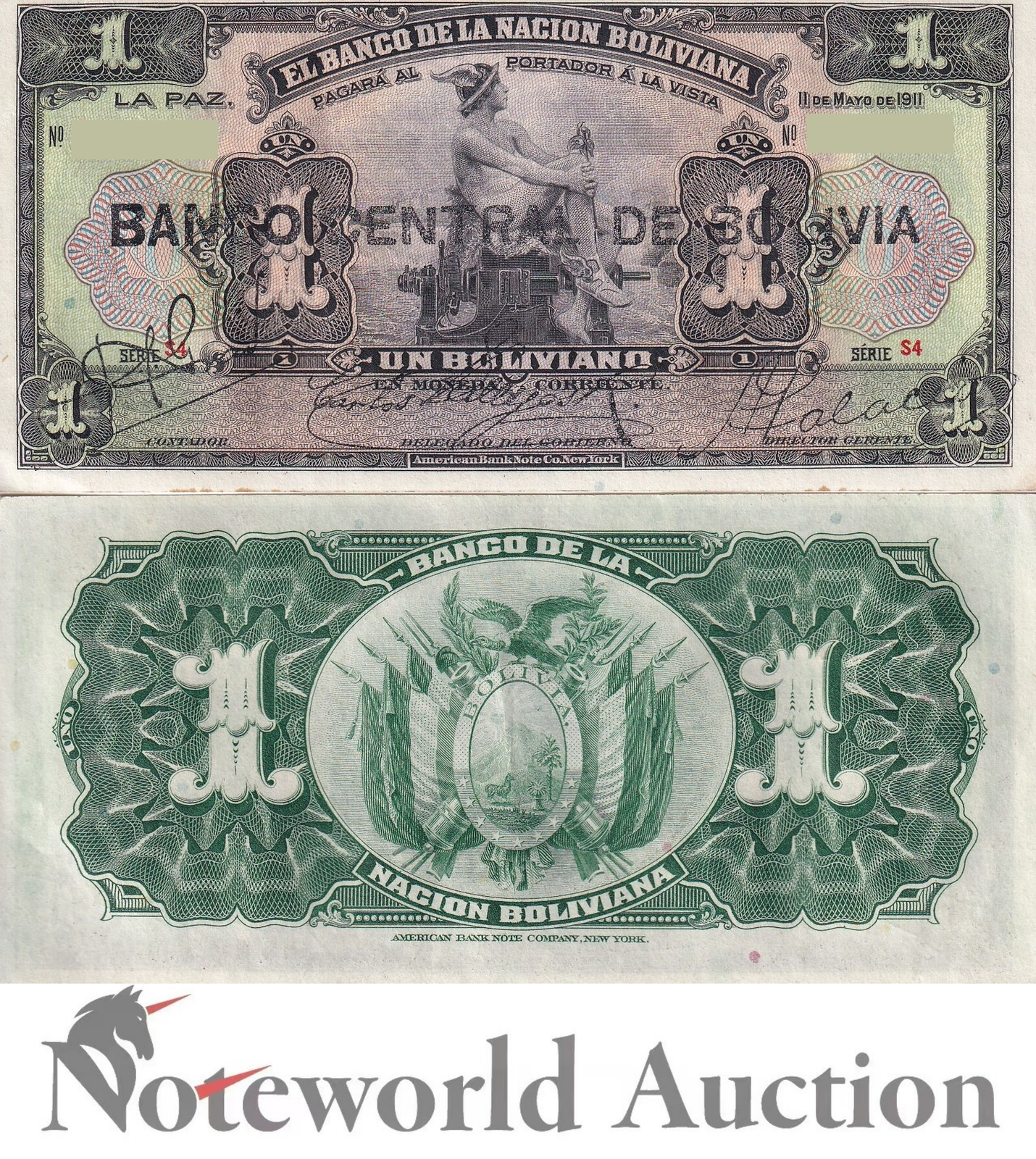 BOLIVIA 1 Boliviano 1911 P 112 XF-AU