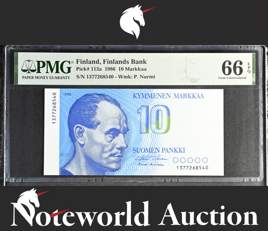 Finland Finlands Bank 10 Markkaa 1986 P 113a UNC PMG 66 EPQ 3rd TOP POP