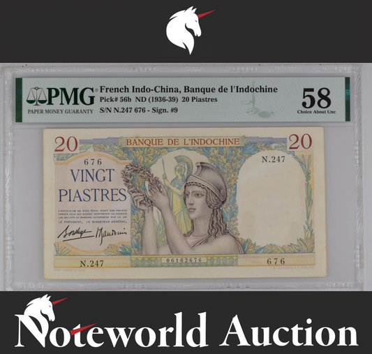 French Indo-China 20 Piastres ND (1936-39) P 56b AU PMG 58