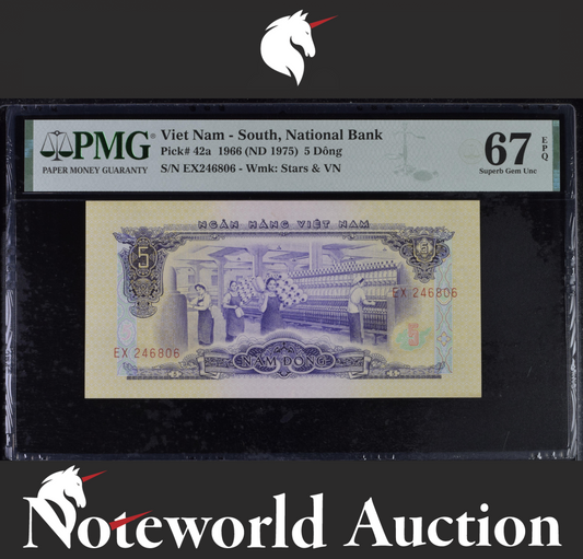 Viet Nam South National Bank 5 Dong 1966 (ND 1975) P 42a UNC PMG 67 EPQ