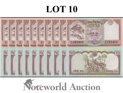 NEPAL Lot 10 pcs 1/10 Bundle - 10 Rupees 2010 P 61b UNC