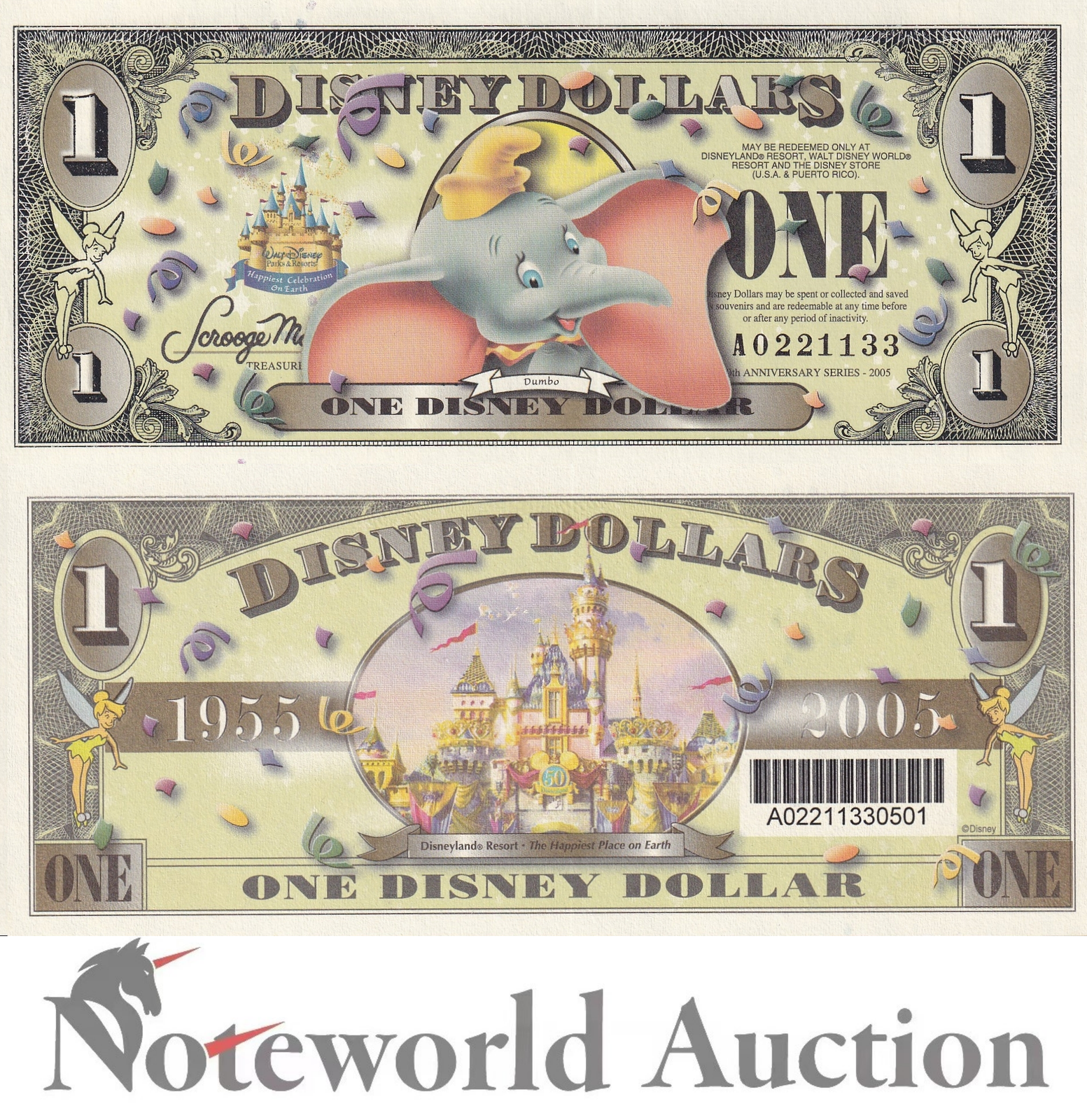 USA Disney Dollar 1 Dollar 2005 Disny World Dumbo Commemorative UNC