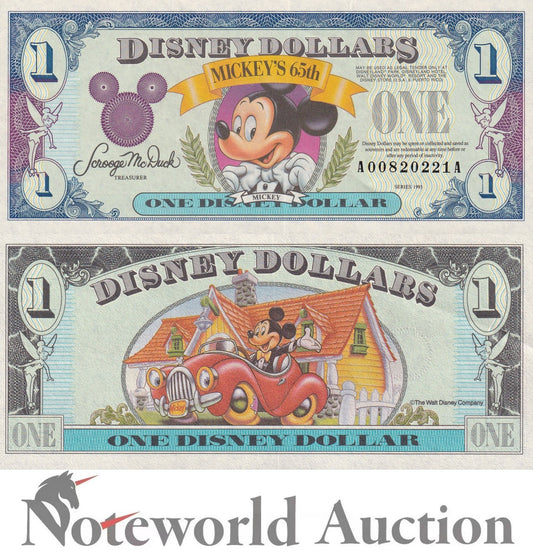 USA 1 Disney Dollar 1993 Mickey Mouse 65th Anniv. Commemorative UNC