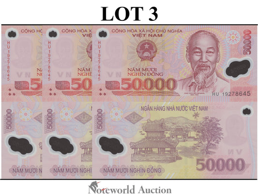 VIET NAM VIETNAM 50000 Dong 2019 P 121 Polymer Lot 3 pcs UNC