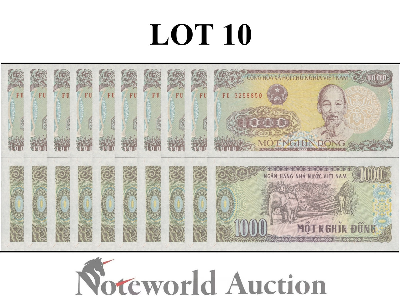 VIET NAM VIETNAM 1000 Dong 1988 P 106 Lot 10 pcs 1/10 Bundle UNC