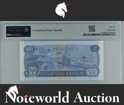 Angola 500 Kwanzas 1976 (ND 1977) P 112s SPECIMEN UNC PMG 66 EPQ 3rd TOP POP